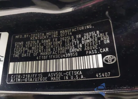 2014 Toyota Camry Se from USA, damaged, VIN 4T1BF1FK0EU439958